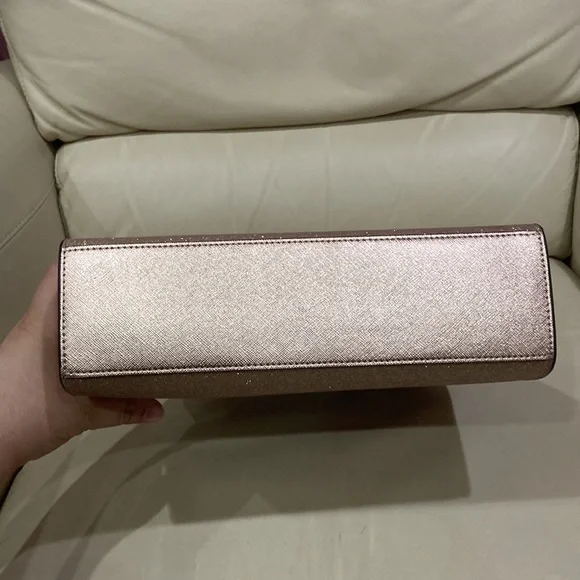 Kate Spade Rose Gold Tinsel Glitter Fabric Sparkle Satchel Purse Bag - Picture 10 of 15